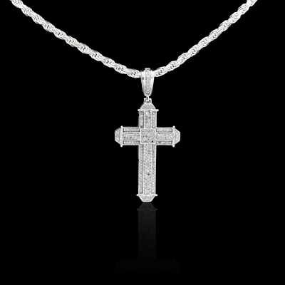 10k White Gold 0.5CTW Natural Diamond Cross Charm 5.3gms Religious Mens Pendant - Elite Jewelers - Charms & Pendants