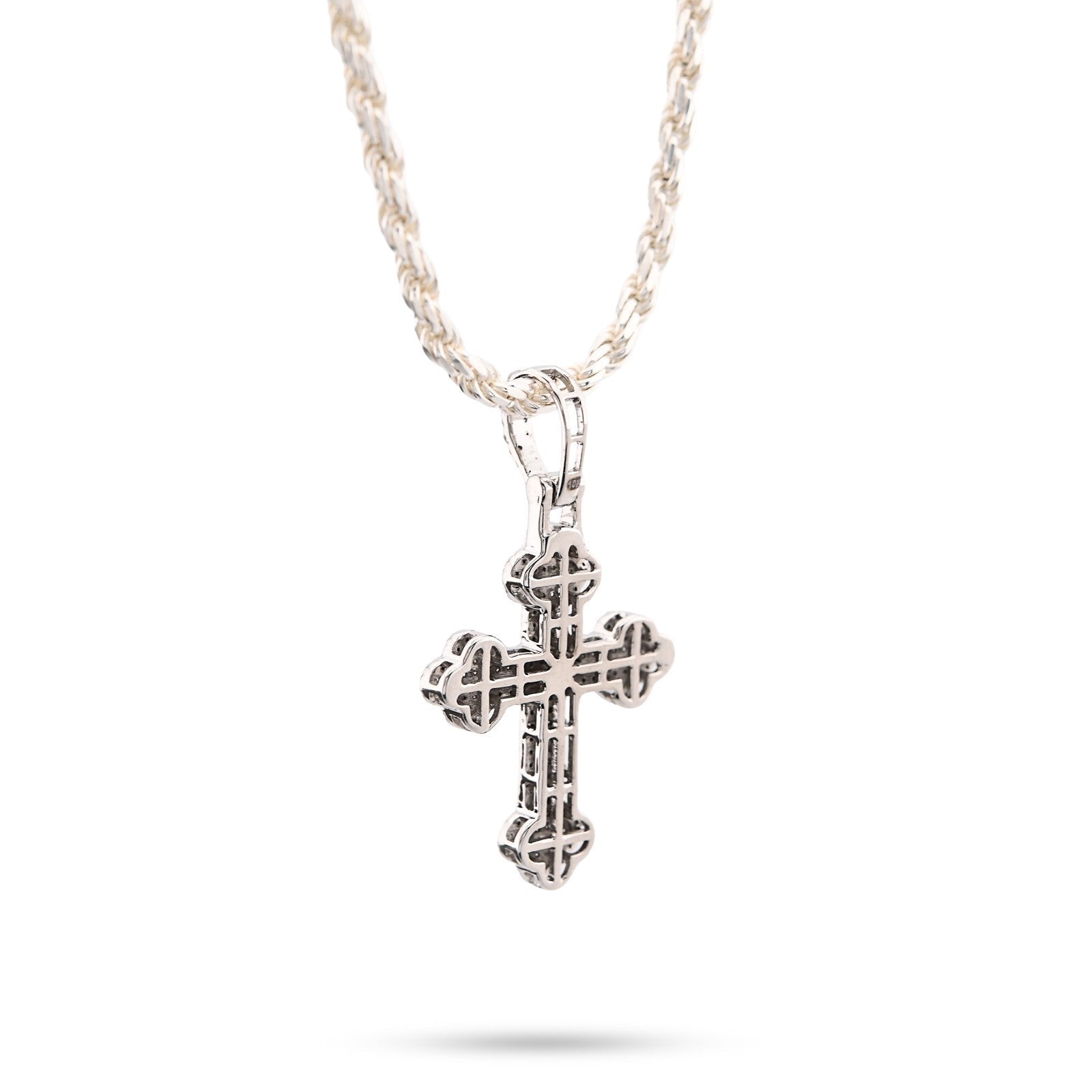 10k White Gold 0.5CTW Natural Diamond ICED Budded Cross Pendant 3.3g Mens Charm - Elite Jewelers - Charms & Pendants