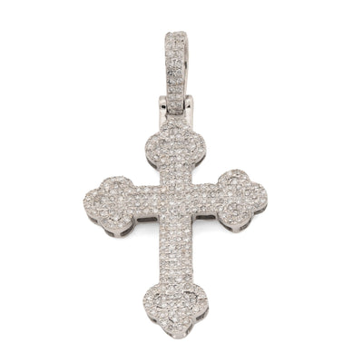 10k White Gold 0.5CTW Natural Diamond ICED Budded Cross Pendant 3.3g Mens Charm - Elite Jewelers - Charms & Pendants