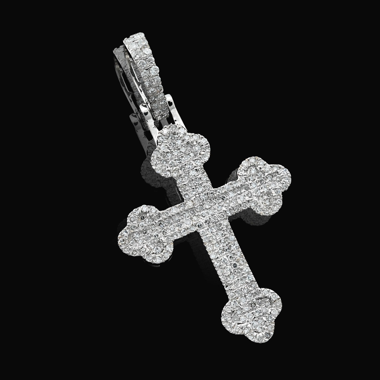 10k White Gold 0.5CTW Natural Diamond ICED Budded Cross Pendant 3.3g Mens Charm - Elite Jewelers - Charms & Pendants