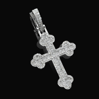 10k White Gold 0.5CTW Natural Diamond ICED Budded Cross Pendant 3.3g Mens Charm - Elite Jewelers - Charms & Pendants