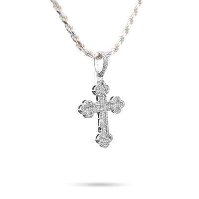 10k White Gold 0.5CTW Natural Diamond ICED Budded Cross Pendant 3.3g Mens Charm - Elite Jewelers - Charms & Pendants