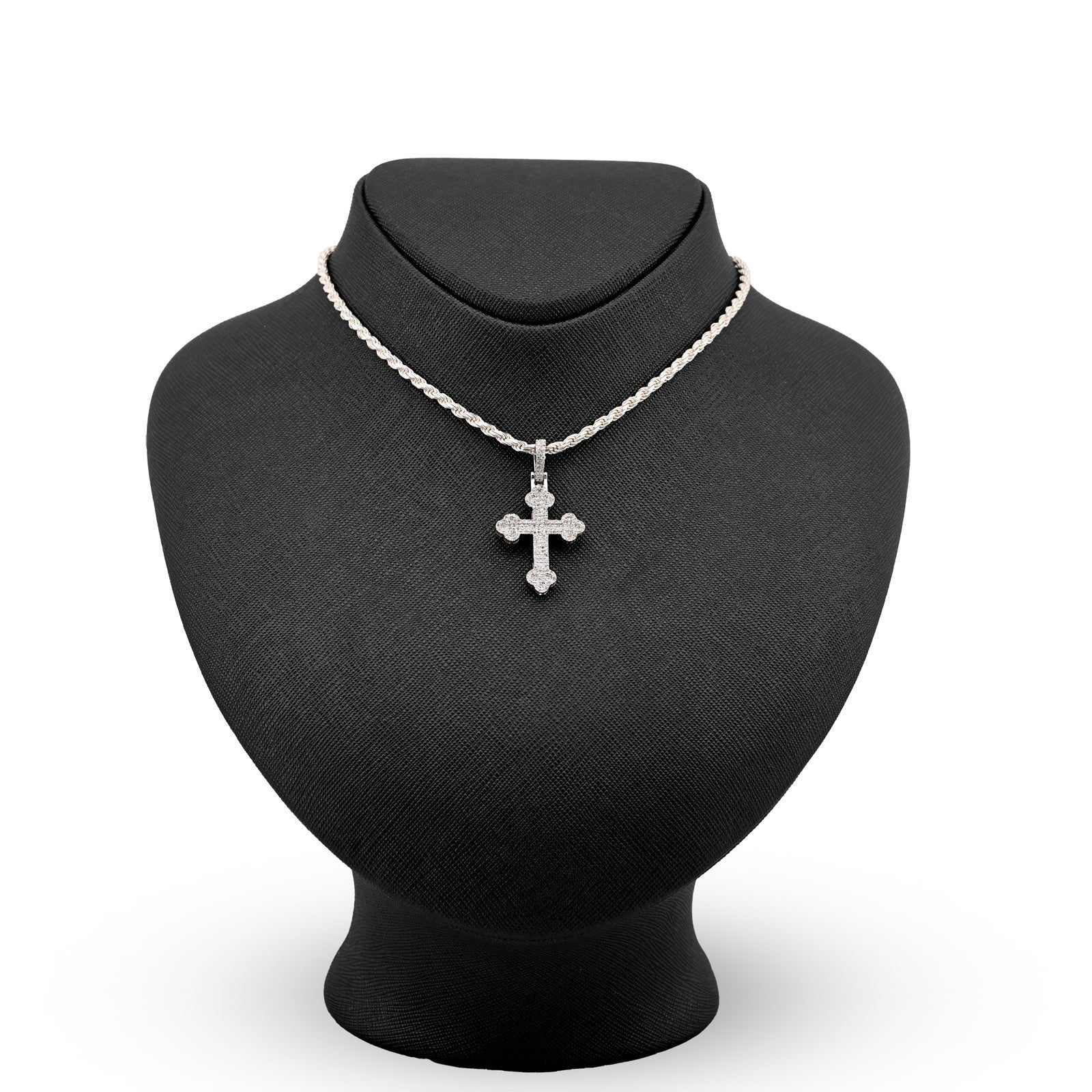 10k White Gold 0.5CTW Natural Diamond ICED Budded Cross Pendant 3.3g Mens Charm - Elite Jewelers - Charms & Pendants