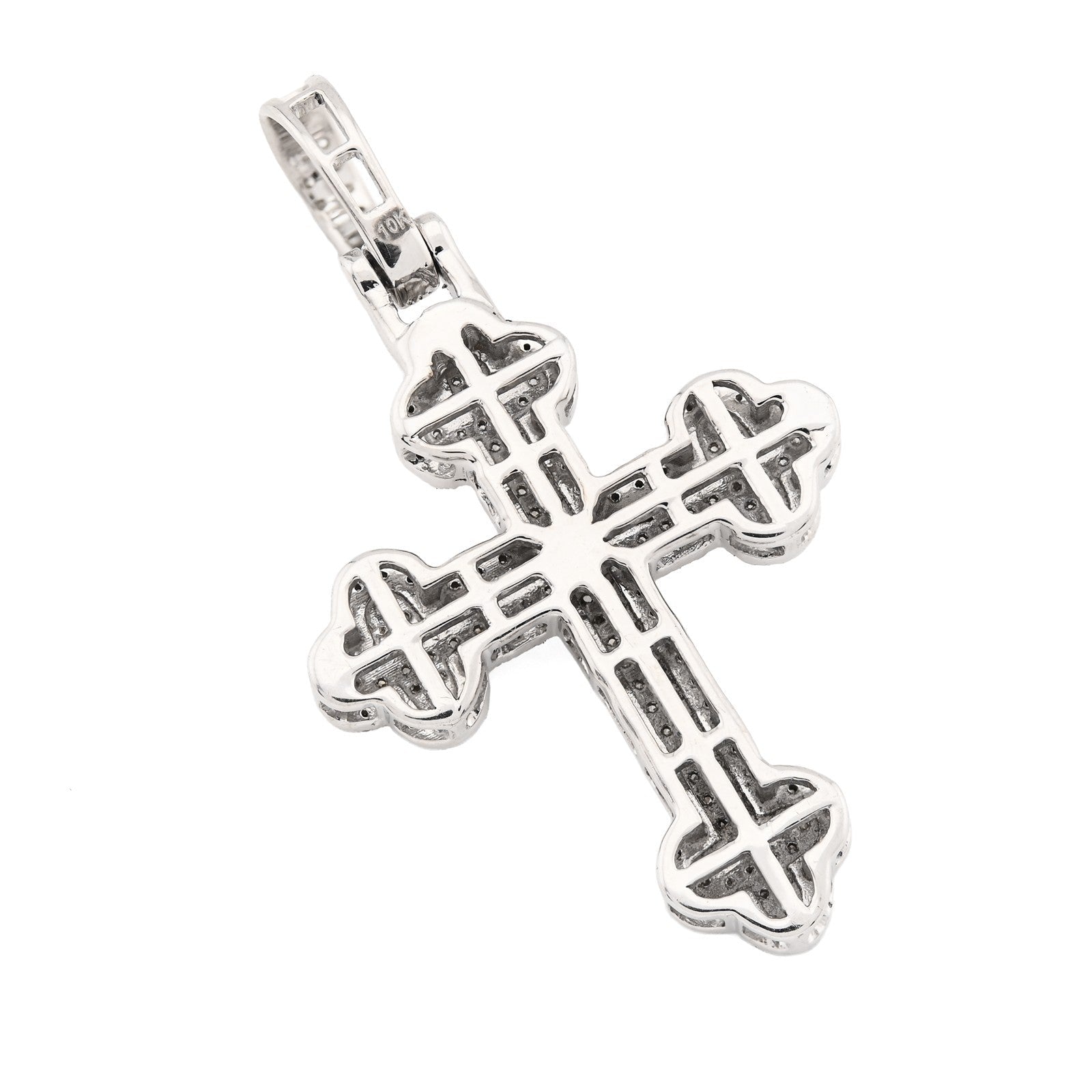 10k White Gold 0.5CTW Natural Diamond ICED Budded Cross Pendant 3.3g Mens Charm - Elite Jewelers - Charms & Pendants