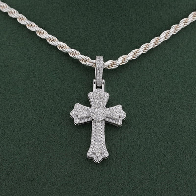10K White Gold 0.60CT Natural Diamond Budded Cross Pendant - Elite Jewelers-Charms & Pendants