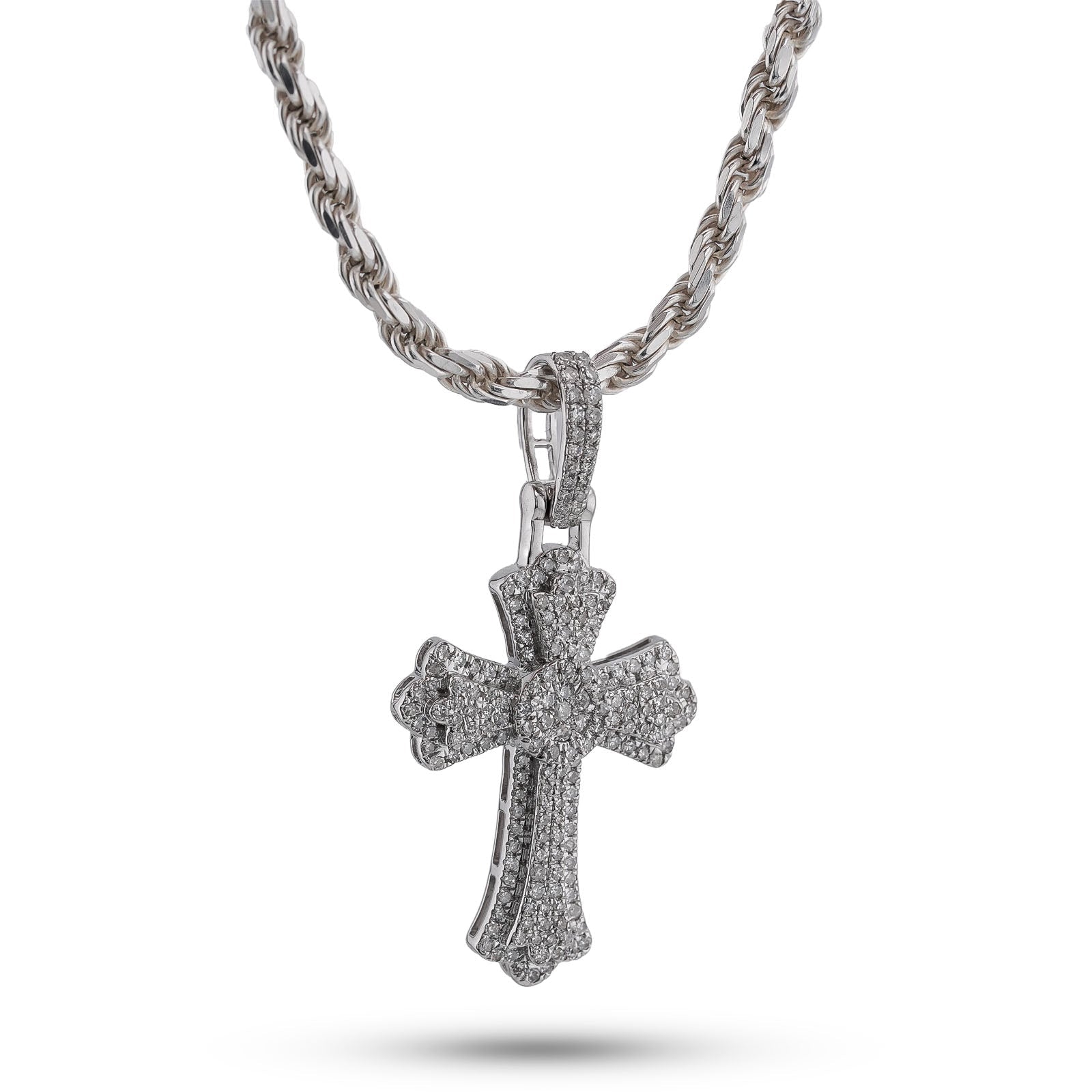 10K White Gold 0.60CT Natural Diamond Budded Cross Pendant - Elite Jewelers-Charms & Pendants