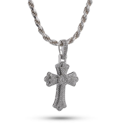 10K White Gold 0.60CT Natural Diamond Budded Cross Pendant - Elite Jewelers-Charms & Pendants