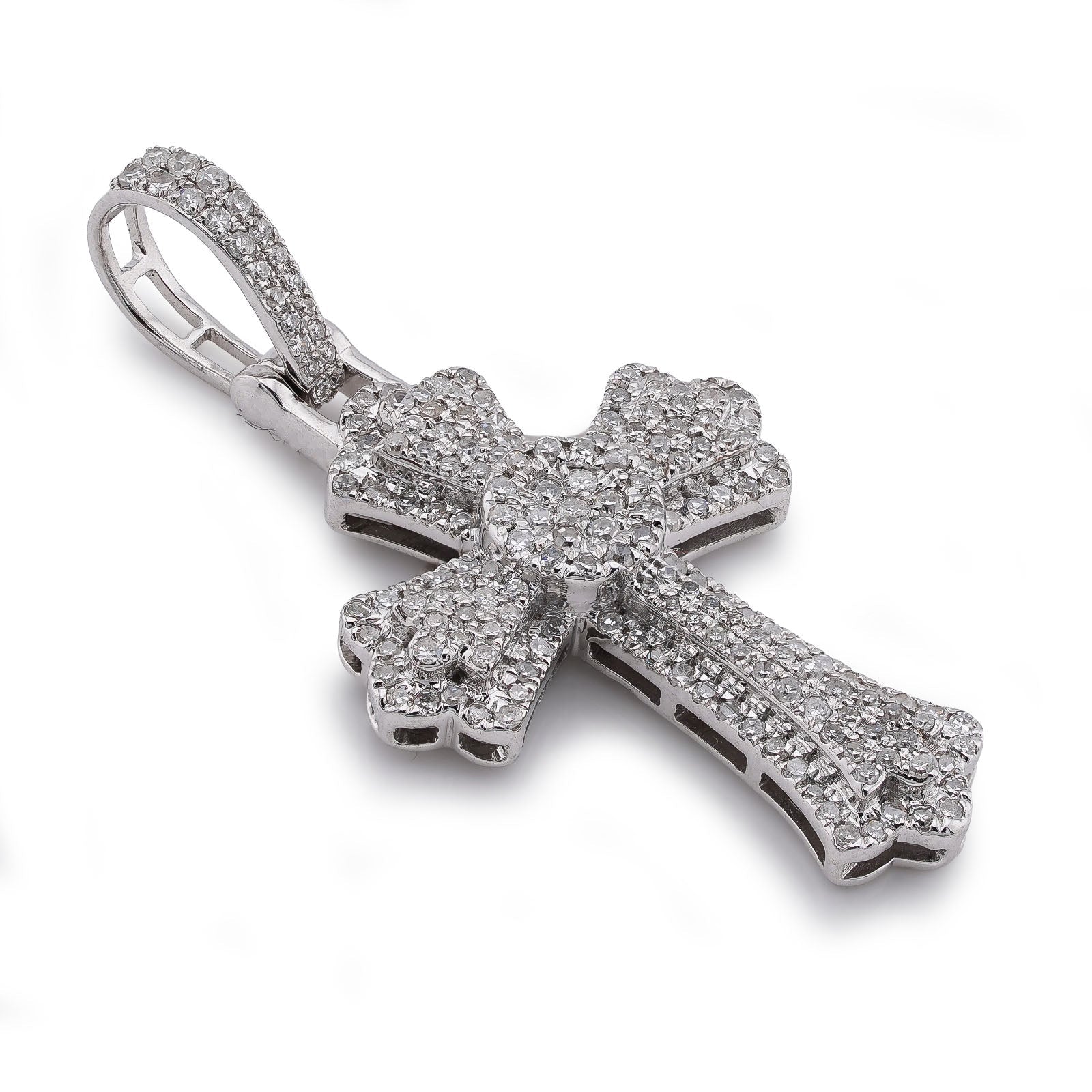 10K White Gold 0.60CT Natural Diamond Budded Cross Pendant - Elite Jewelers-Charms & Pendants