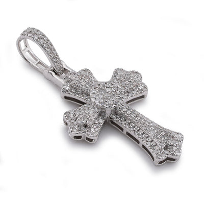 10K White Gold 0.60CT Natural Diamond Budded Cross Pendant - Elite Jewelers-Charms & Pendants