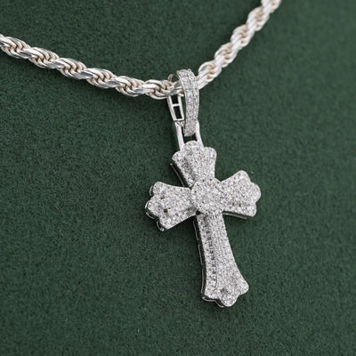 10K White Gold 0.60CT Natural Diamond Budded Cross Pendant - Elite Jewelers-Charms & Pendants