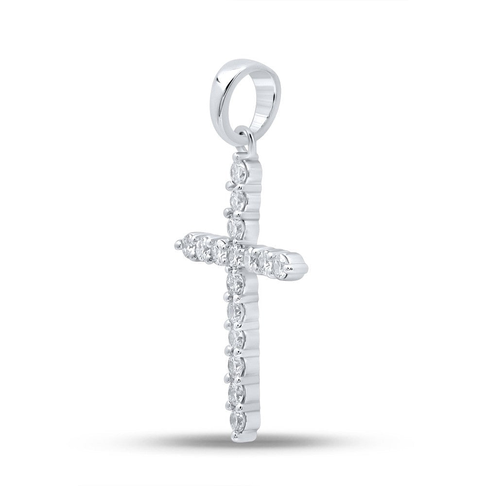 10k White Gold 0.68gms 0.25CTW Natural Diamond Cross Religious Pendant Charm - Elite Jewelers - Charms & Pendants