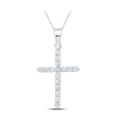 10k White Gold 0.68gms 0.25CTW Natural Diamond Cross Religious Pendant Charm - Elite Jewelers - Charms & Pendants