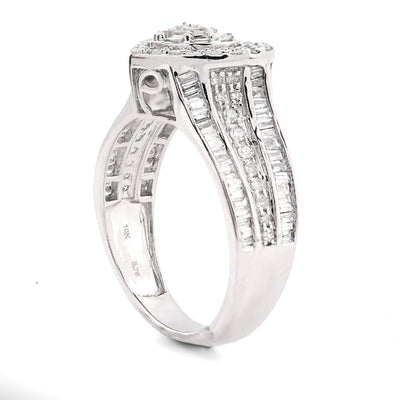 10K White Gold 0.75CT Natural Diamond Round/Baguette Triple Heart Shape Women Ring - Elite Jewelers - Rings