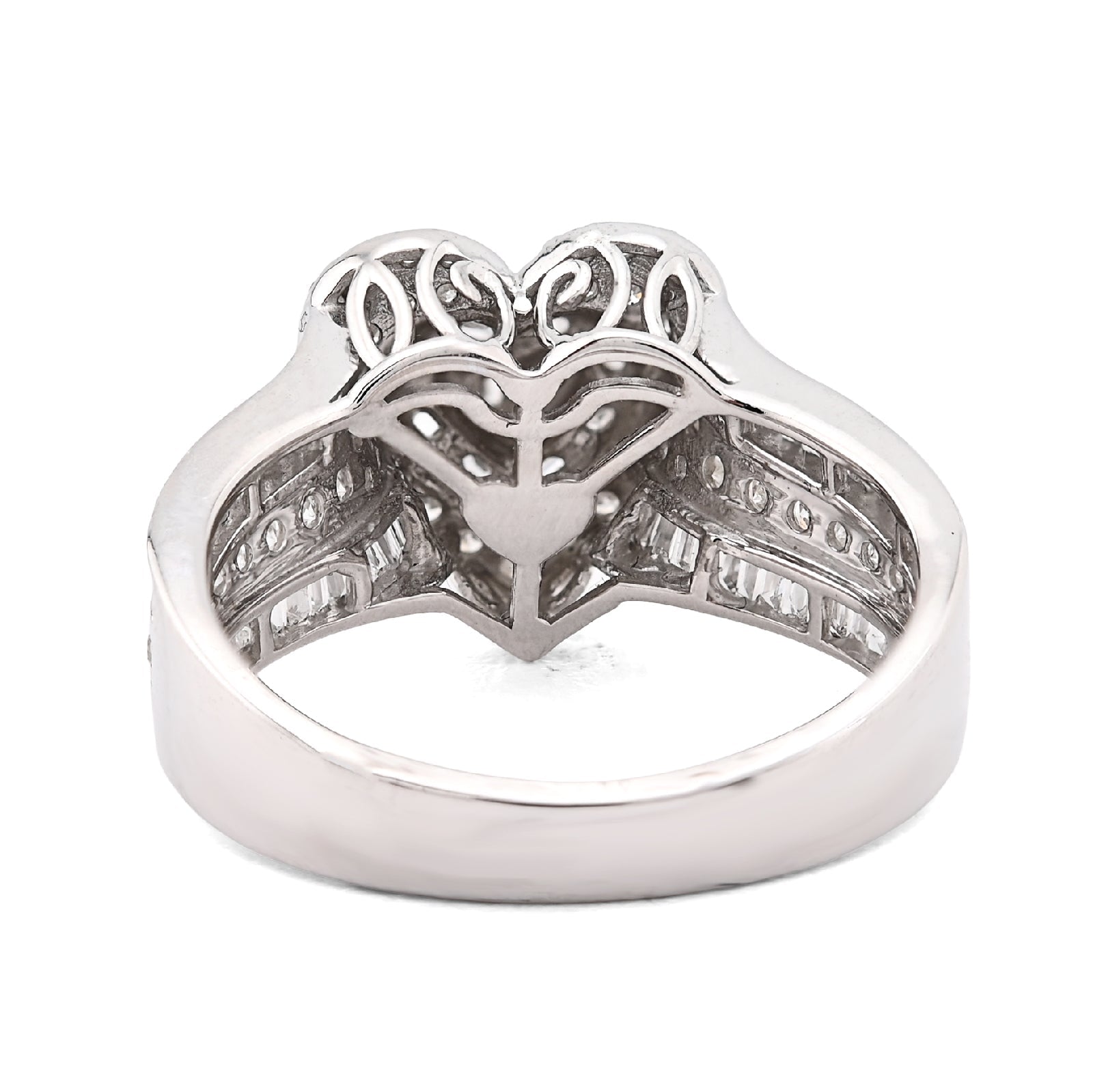 10K White Gold 0.75CT Natural Diamond Round/Baguette Triple Heart Shape Women Ring - Elite Jewelers - Rings