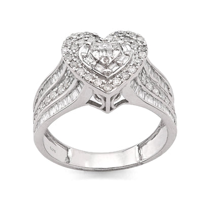 10K White Gold 0.75CT Natural Diamond Round/Baguette Triple Heart Shape Women Ring - Elite Jewelers - Rings