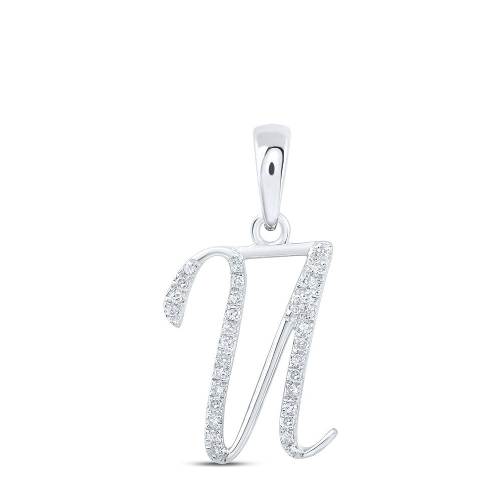 10k White Gold 0.78gms 0.1CTW Natural Diamond Initial "U" Letter Pendant Charm - Elite Jewelers - Charms & Pendants