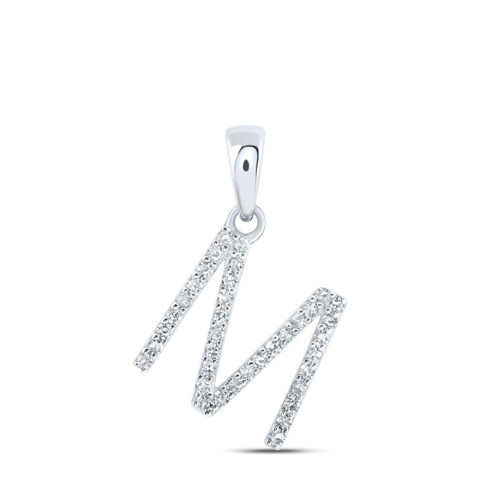 10k White Gold 0.79gms 0.15CTW Natural Diamond Initial "M" Letter Pendant Charm - Elite Jewelers - Charms & Pendants