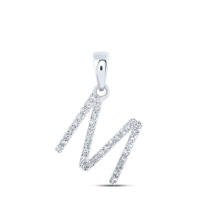 10k White Gold 0.79gms 0.15CTW Natural Diamond Initial "M" Letter Pendant Charm - Elite Jewelers - Charms & Pendants