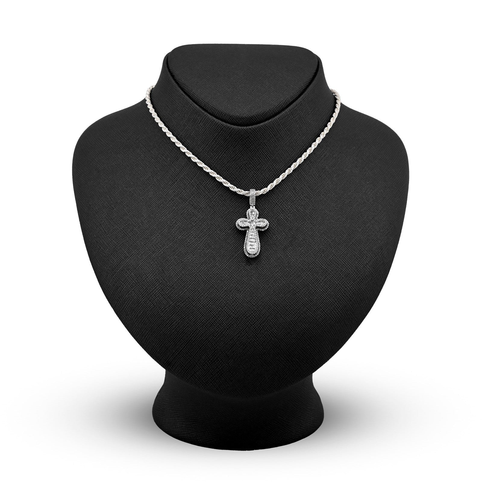 10k White Gold 0.7CTW Pure Round/Baguette Diamond ICED Cross Pendant 4.7gm Charm - Elite Jewelers - Charms & Pendants