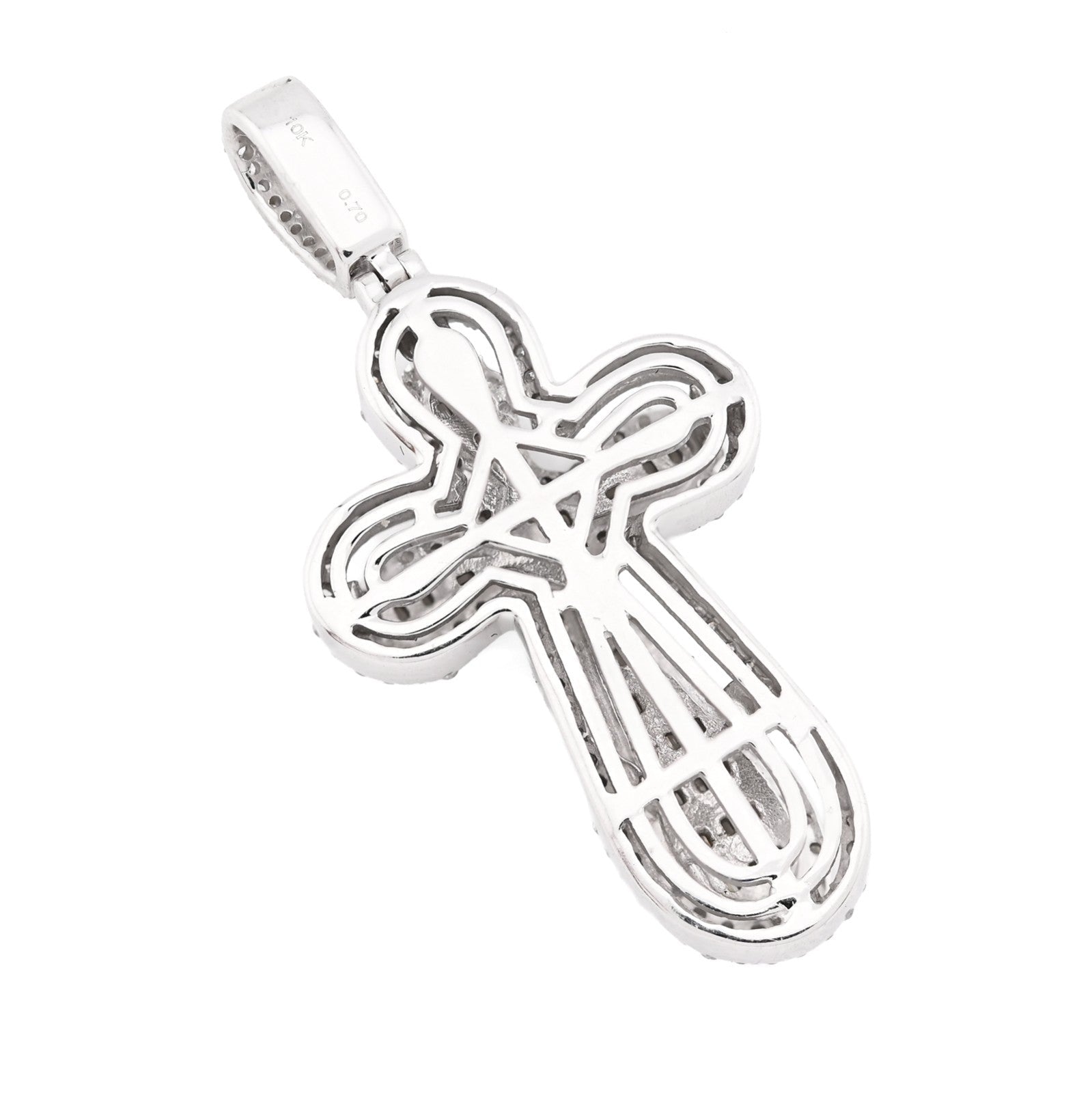 10k White Gold 0.7CTW Pure Round/Baguette Diamond ICED Cross Pendant 4.7gm Charm - Elite Jewelers - Charms & Pendants