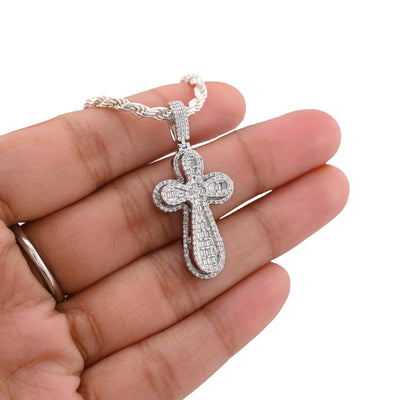 10k White Gold 0.7CTW Pure Round/Baguette Diamond ICED Cross Pendant 4.7gm Charm - Elite Jewelers - Charms & Pendants