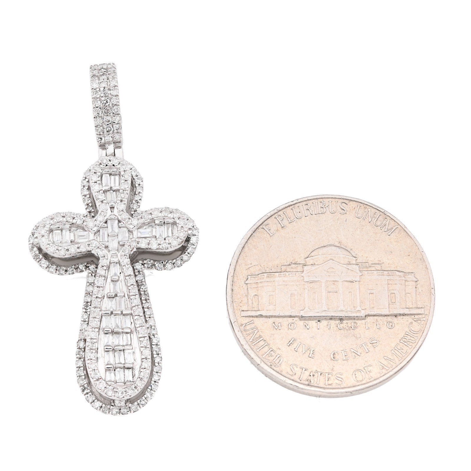 10k White Gold 0.7CTW Pure Round/Baguette Diamond ICED Cross Pendant 4.7gm Charm - Elite Jewelers - Charms & Pendants