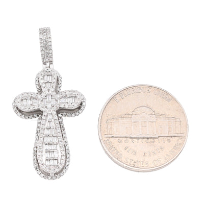 10k White Gold 0.7CTW Pure Round/Baguette Diamond ICED Cross Pendant 4.7gm Charm - Elite Jewelers - Charms & Pendants