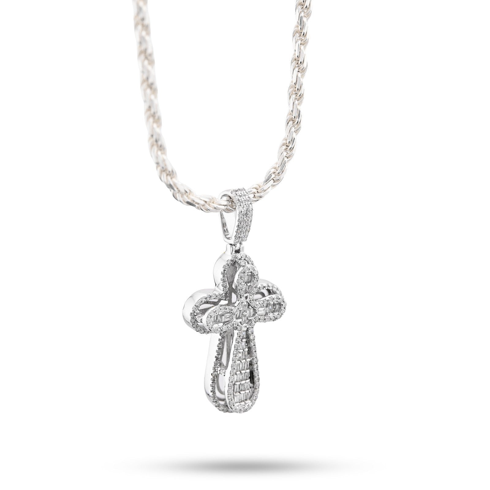 10k White Gold 0.7CTW Pure Round/Baguette Diamond ICED Cross Pendant 4.7gm Charm - Elite Jewelers - Charms & Pendants