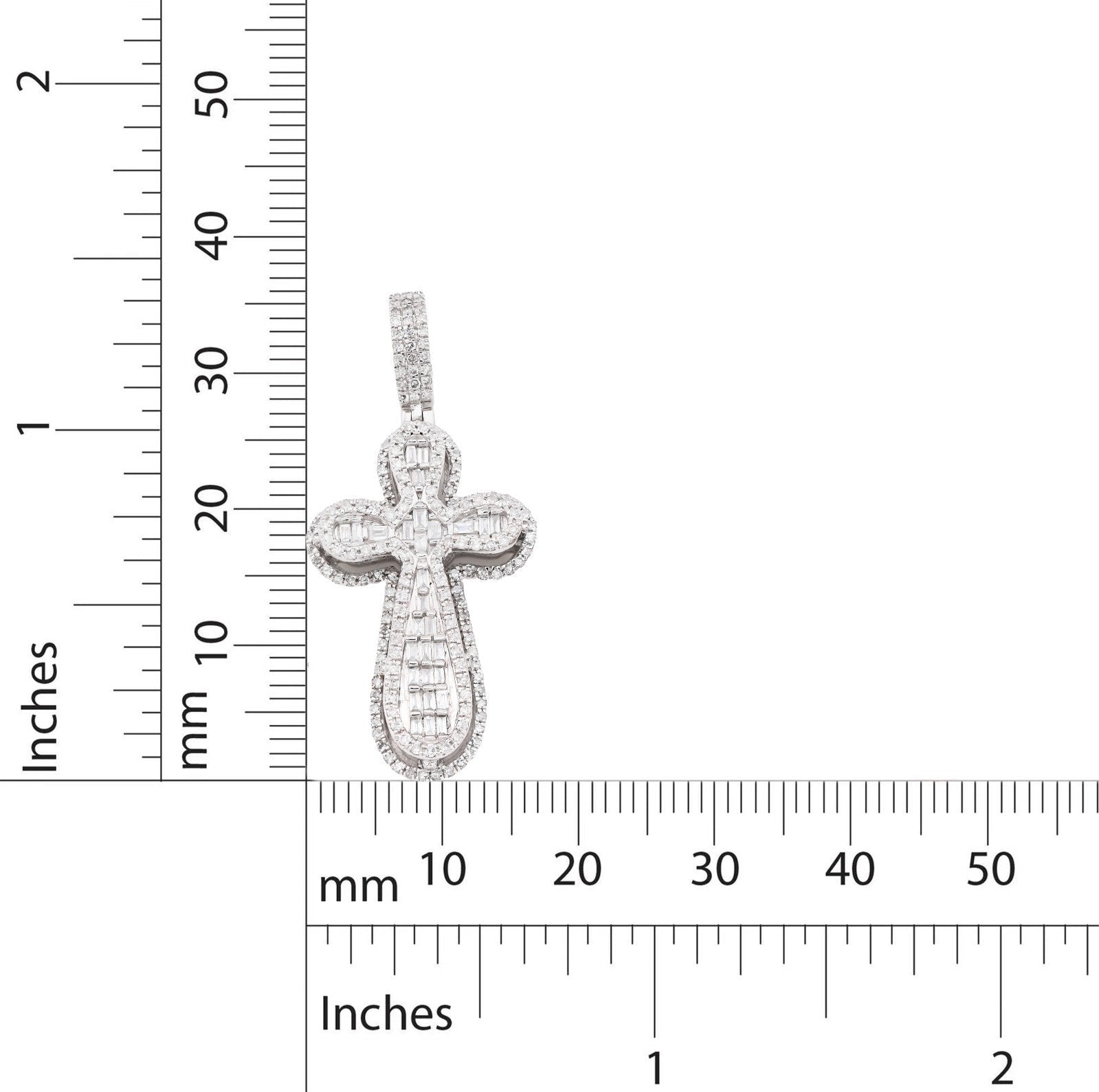 10k White Gold 0.7CTW Pure Round/Baguette Diamond ICED Cross Pendant 4.7gm Charm - Elite Jewelers - Charms & Pendants
