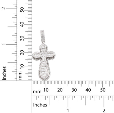 10k White Gold 0.7CTW Pure Round/Baguette Diamond ICED Cross Pendant 4.7gm Charm - Elite Jewelers - Charms & Pendants