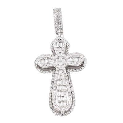 10k White Gold 0.7CTW Pure Round/Baguette Diamond ICED Cross Pendant 4.7gm Charm - Elite Jewelers - Charms & Pendants