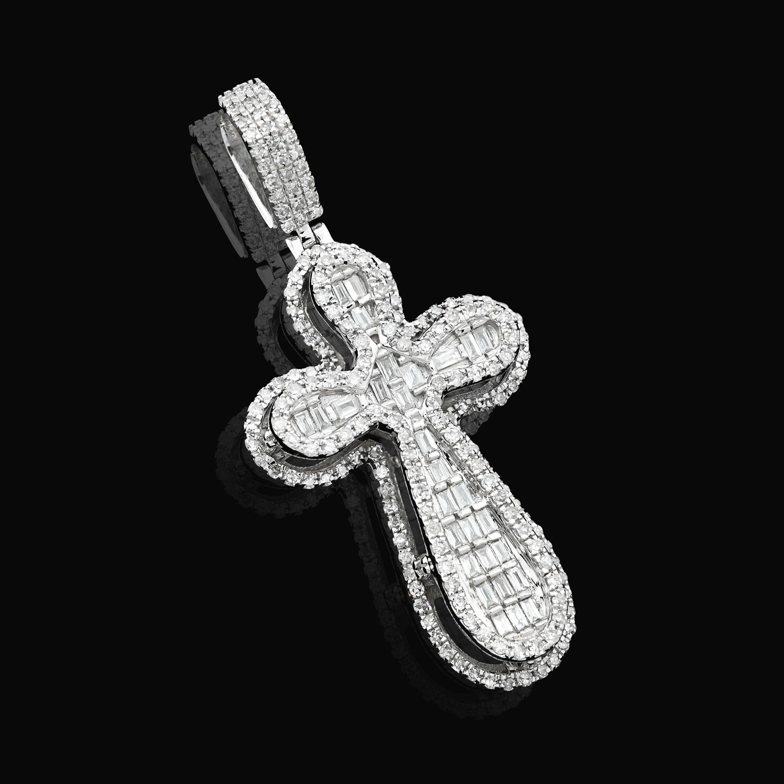 10k White Gold 0.7CTW Pure Round/Baguette Diamond ICED Cross Pendant 4.7gm Charm - Elite Jewelers - Charms & Pendants