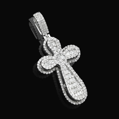 10k White Gold 0.7CTW Pure Round/Baguette Diamond ICED Cross Pendant 4.7gm Charm - Elite Jewelers - Charms & Pendants