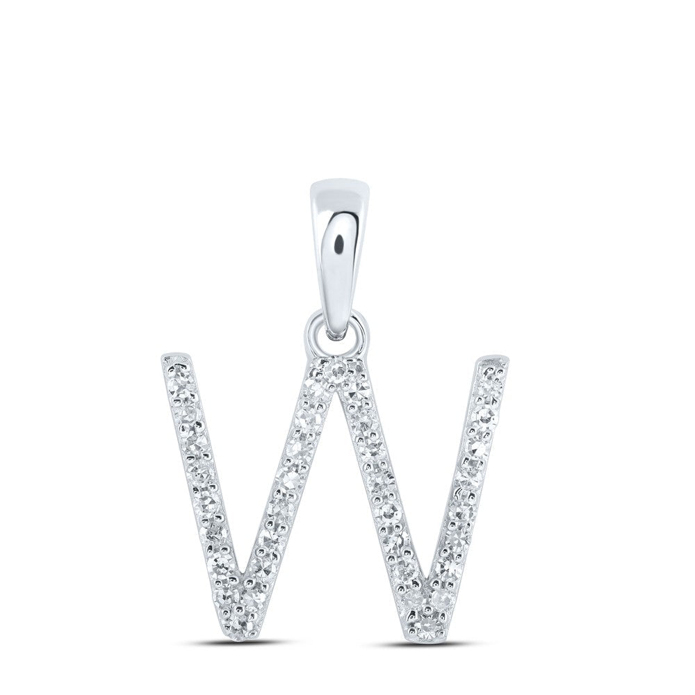 10k White Gold 0.81gms 0.14CTW Natural Diamond Initial "W" Letter Pendant Charm - Elite Jewelers - Charms & Pendants