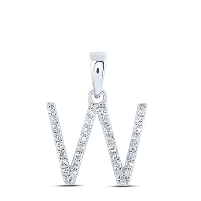 10k White Gold 0.81gms 0.14CTW Natural Diamond Initial "W" Letter Pendant Charm - Elite Jewelers - Charms & Pendants