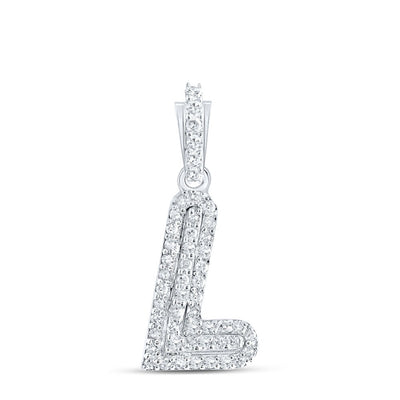 10k White Gold 0.83gms 0.12CTW Natural Diamond Initial "L" Letter Pendant Charm - Elite Jewelers - Charms & Pendants