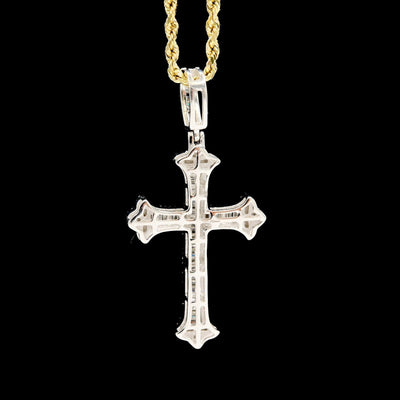 10k White Gold 0.87CTW Natural Round & Baguette Diamond Cross Pendant 6.3g Charm - Elite Jewelers - Charms & Pendants