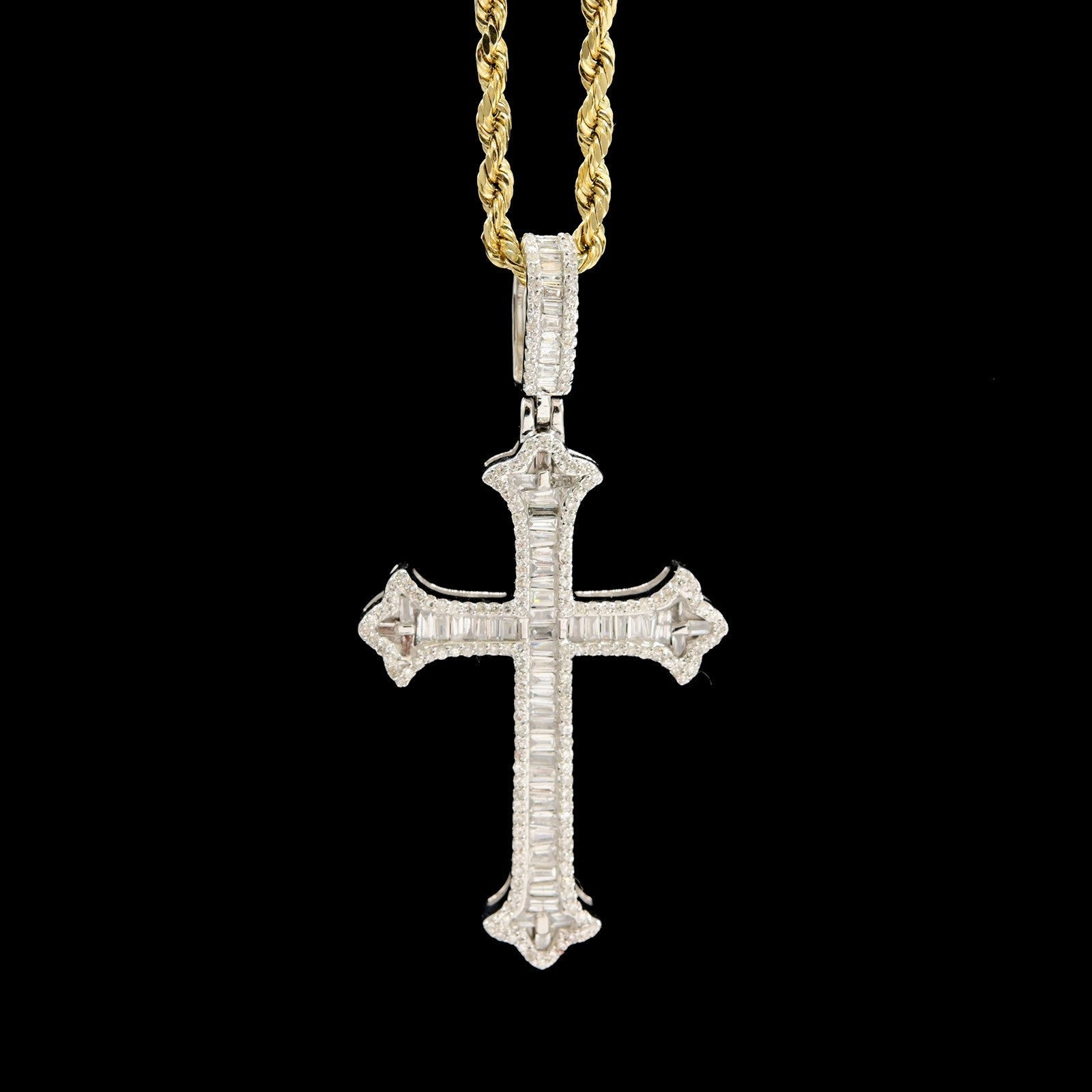 10k White Gold 0.87CTW Natural Round & Baguette Diamond Cross Pendant 6.3g Charm - Elite Jewelers - Charms & Pendants