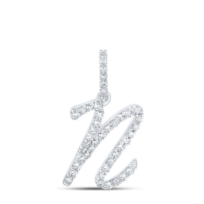 10k White Gold 0.88gms 0.17CTW Natural Diamond Initial "N" Letter Pendant Charm - Elite Jewelers - Charms & Pendants