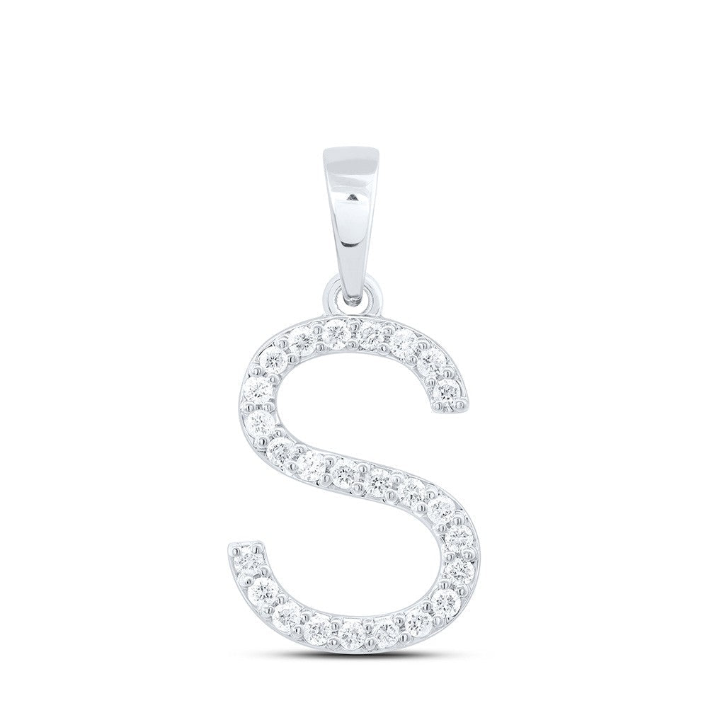 10k White Gold 0.88gms 0.21CTW Natural Diamond Initial "S" Letter Pendant Charm - Elite Jewelers - Charms & Pendants