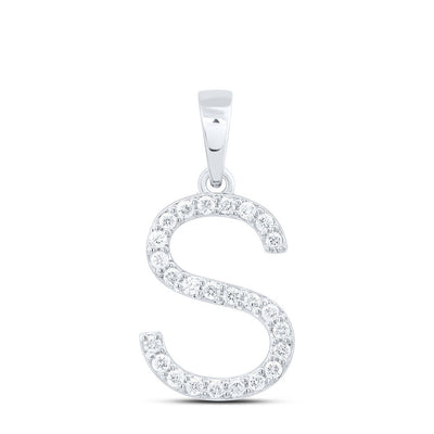 10k White Gold 0.88gms 0.21CTW Natural Diamond Initial "S" Letter Pendant Charm - Elite Jewelers - Charms & Pendants