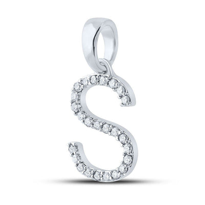 10k White Gold 0.88gms 0.21CTW Natural Diamond Initial "S" Letter Pendant Charm - Elite Jewelers - Charms & Pendants