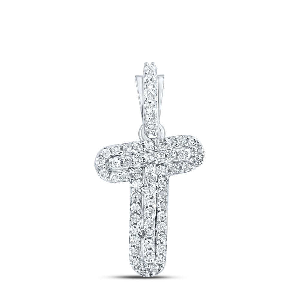 10k White Gold 0.91gms 0.14CTW Natural Diamond Initial "T" Letter Pendant Charm - Elite Jewelers - Charms & Pendants
