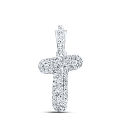10k White Gold 0.91gms 0.14CTW Natural Diamond Initial "T" Letter Pendant Charm - Elite Jewelers - Charms & Pendants