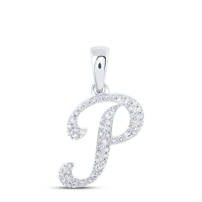 10k White Gold 0.92gms 0.13CTW Natural Diamond Initial "P" Letter Pendant Charm - Elite Jewelers - Charms & Pendants