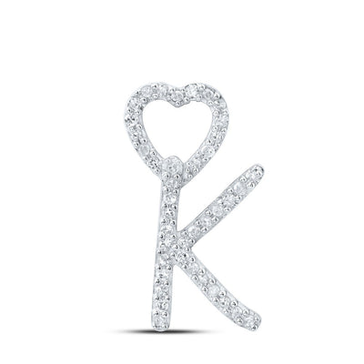 10k White Gold 0.93gms 0.12CTW Natural Diamond Initial "K" Heart Pendant Charm - Elite Jewelers - Charms & Pendants