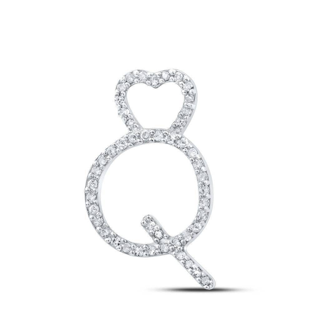 10k White Gold 0.93gms 0.14CTW Natural Diamond Initial "Q" Heart Pendant Charm - Elite Jewelers - Charms & Pendants