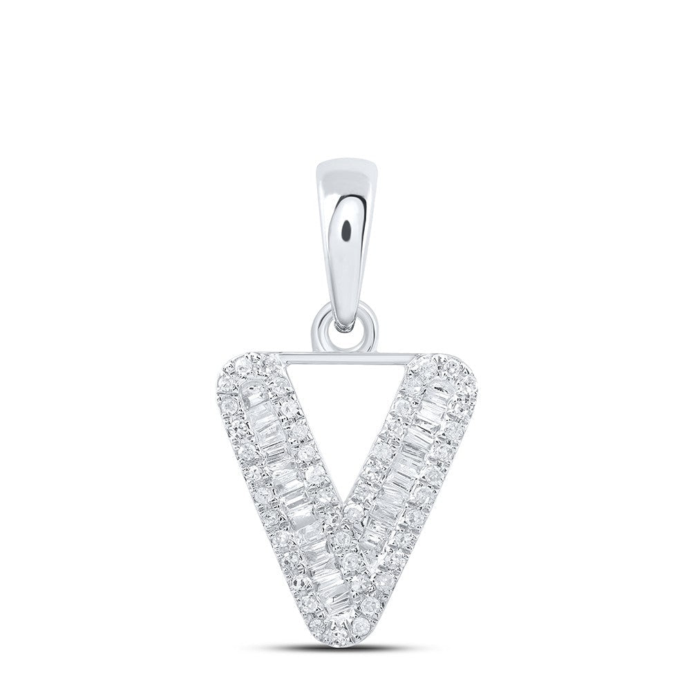 10k White Gold 0.93gms 0.25CTW Natural Diamond Initial "V" Letter Pendant Charm - Elite Jewelers - Charms & Pendants