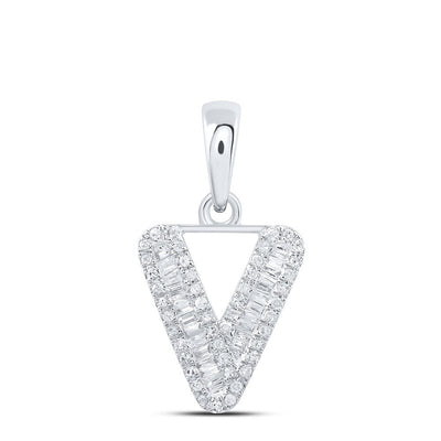 10k White Gold 0.93gms 0.25CTW Natural Diamond Initial "V" Letter Pendant Charm - Elite Jewelers - Charms & Pendants