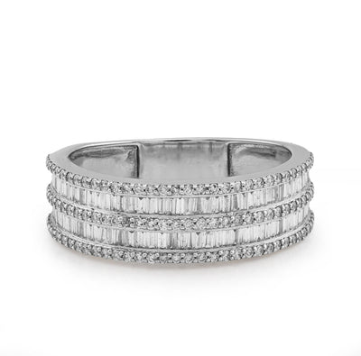 10K White Gold 0.94CT Natural Diamond 2 Row Baguette Men Band Ring - Elite Jewelers - Rings